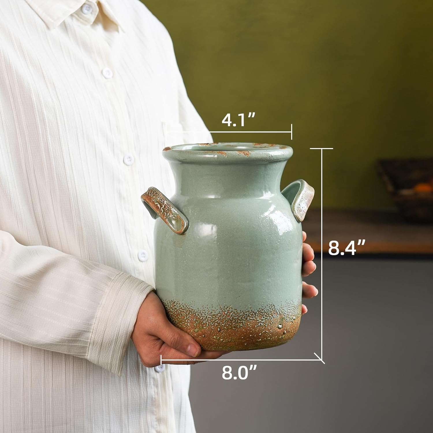 Quoowiit Ceramic Rustic Farmhouse Vase 8 Inches Tall