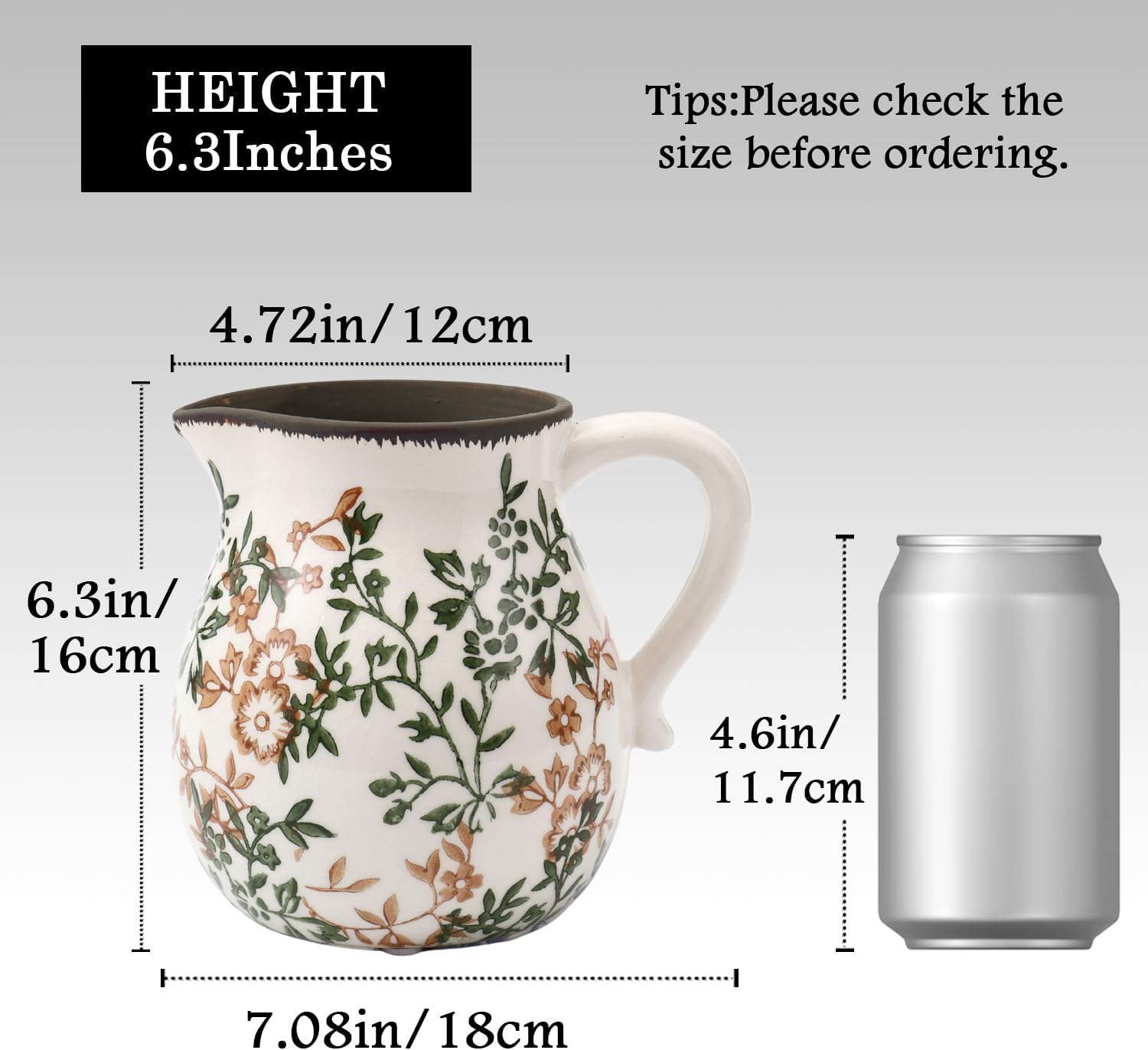 Vintage Ceramic Vase with Handle 63 Inch