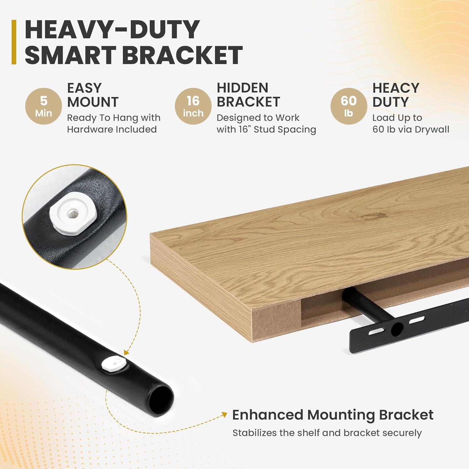 36 Inch Floating Shelves Set of 2 Rustic Deep Bookshelf for Living Room Bedroom