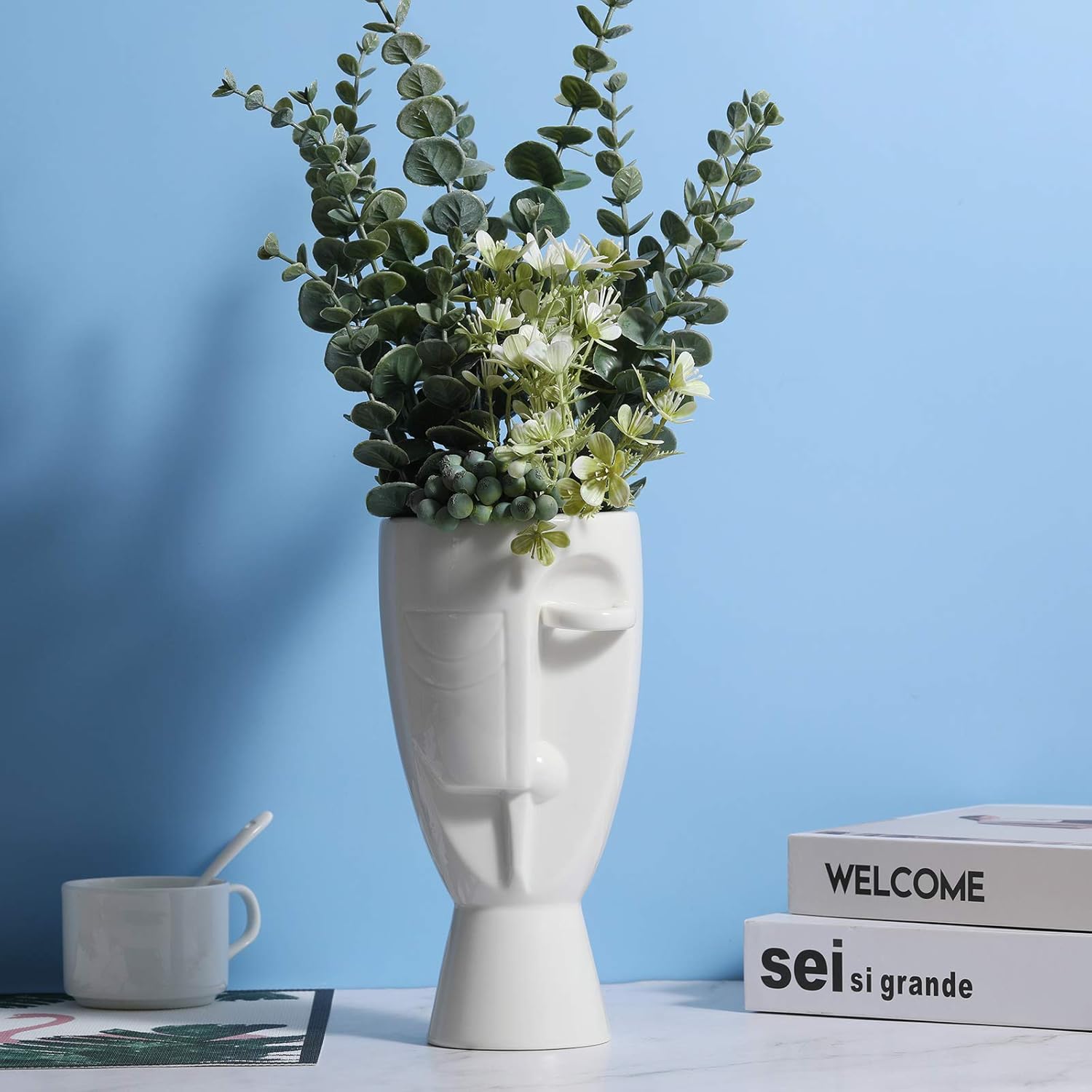 Face Art Ceramic Vases with Creative Floral Designs