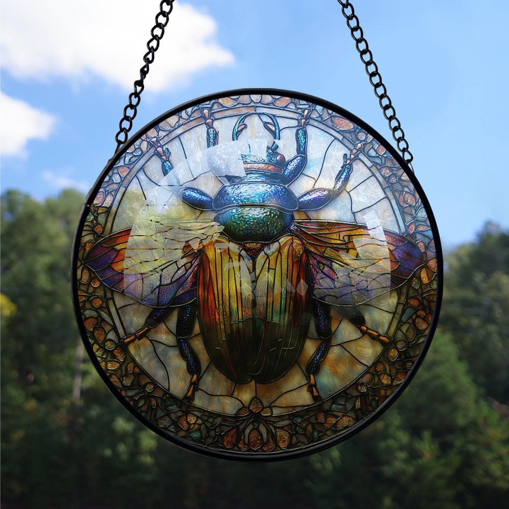 Custom Art Beetle Stained Glass Window Hanging