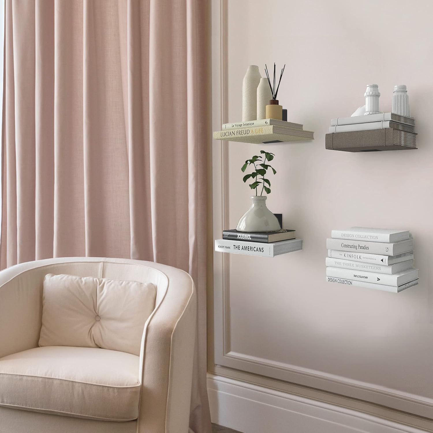 STORAGE MANIAC Floating Book Shelves 4-Pack Black Large
