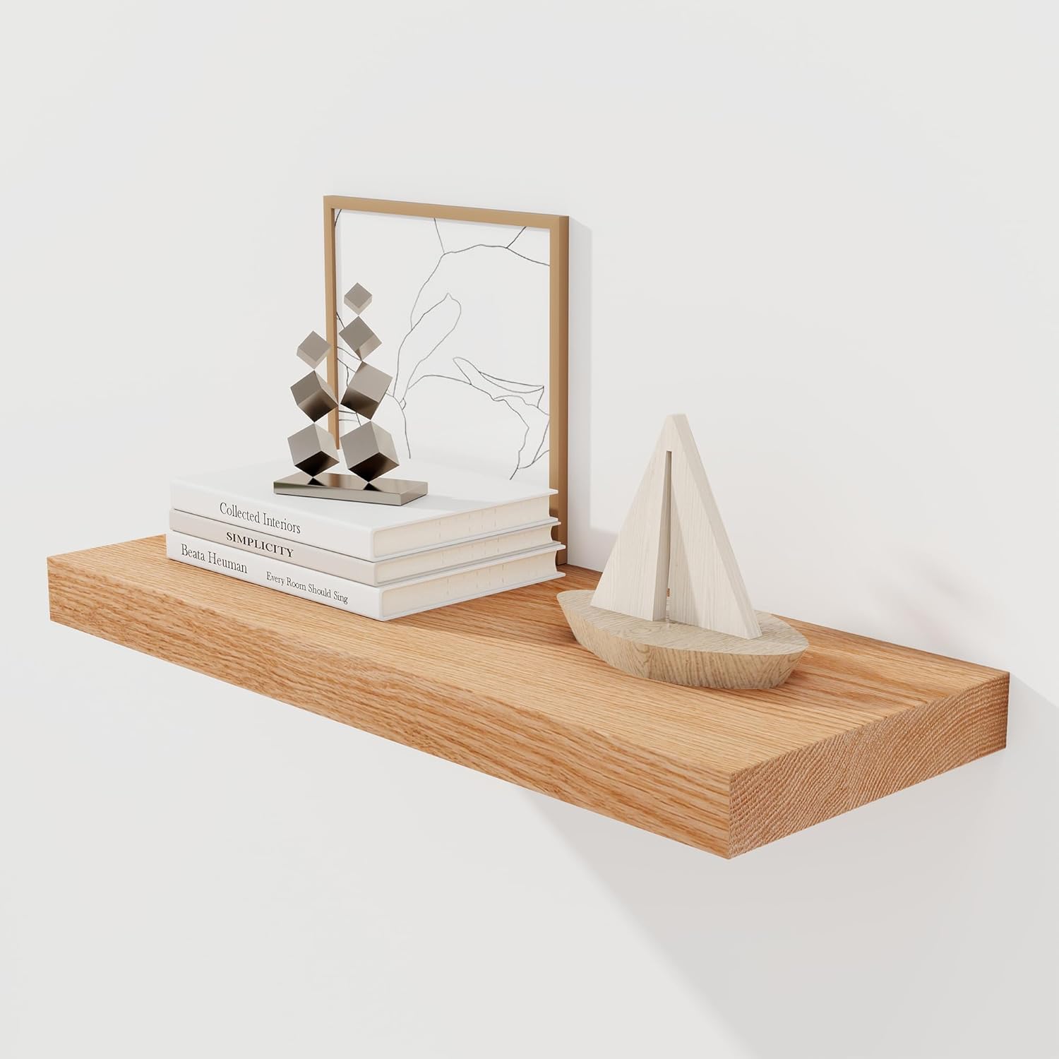 RICHFOCUS 24 Inch Solid Oak Floating Shelf for Wall