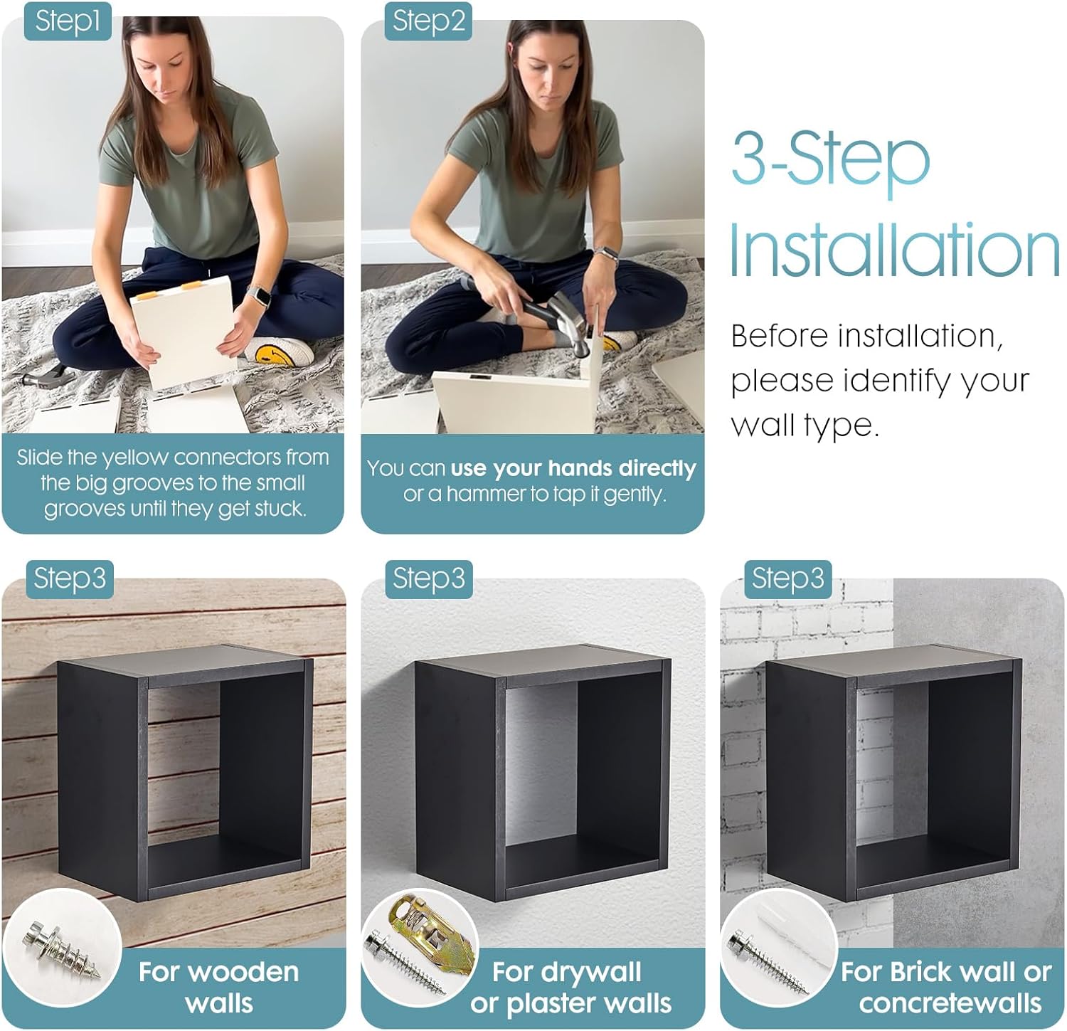 Kaboon Cube Shelves Set 2 Black Wall Mount