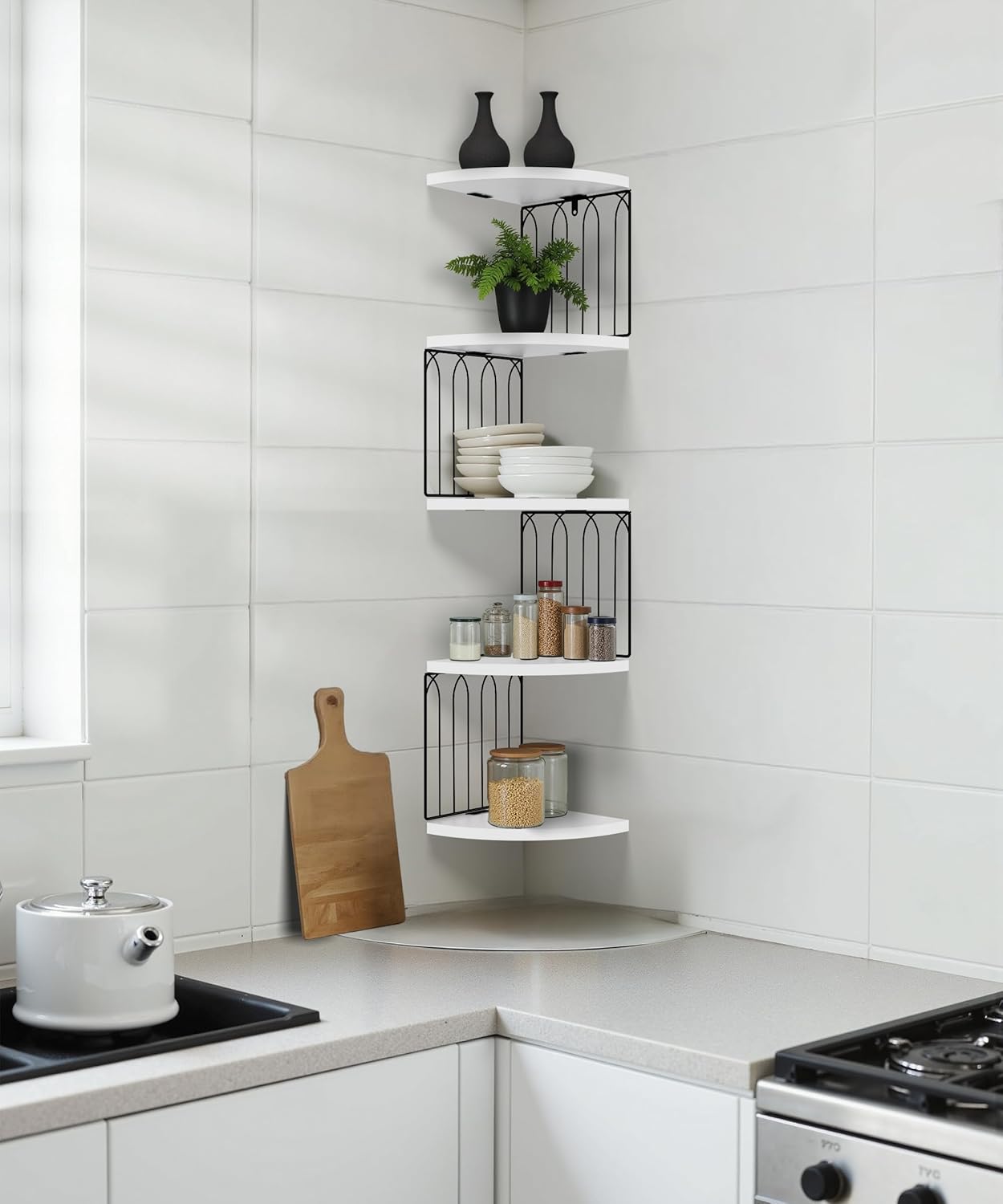 Modern 5-Tier White Corner Floating Shelf Wall Mount