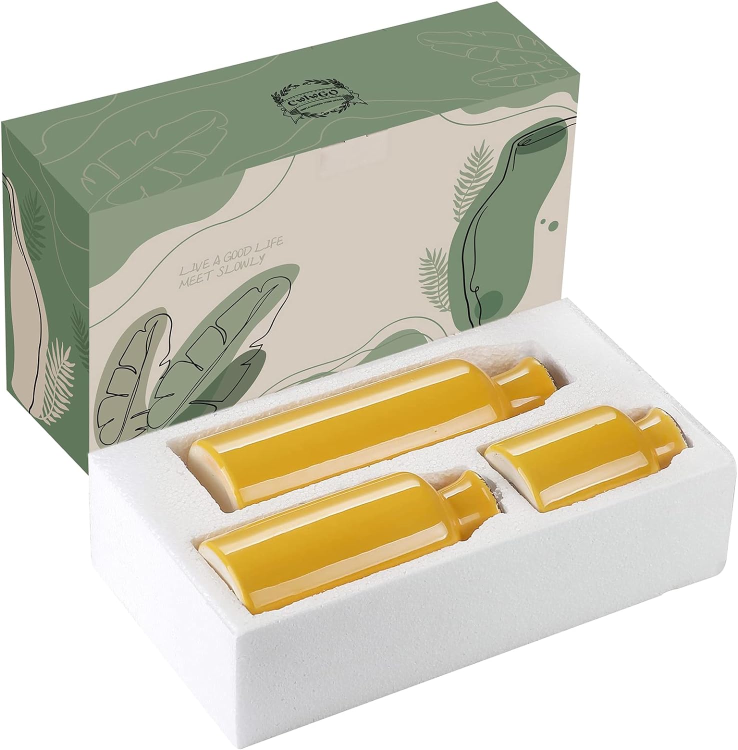 CwlwGO Yellow Ceramic Vase Set Modern Decor