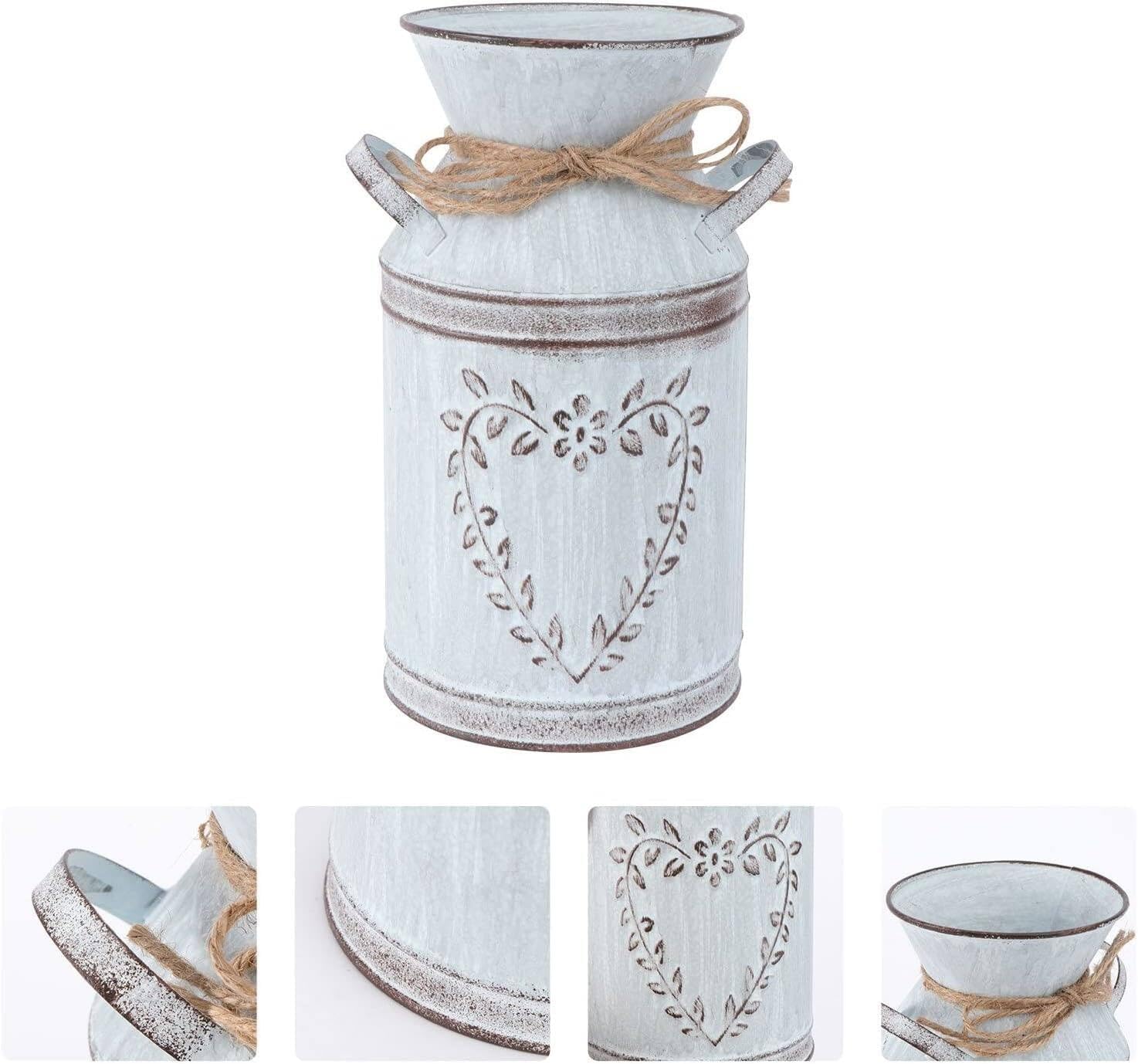 Rustic Metal Jug Vase with Handle Country Decor Shabby Chic Farmhouse