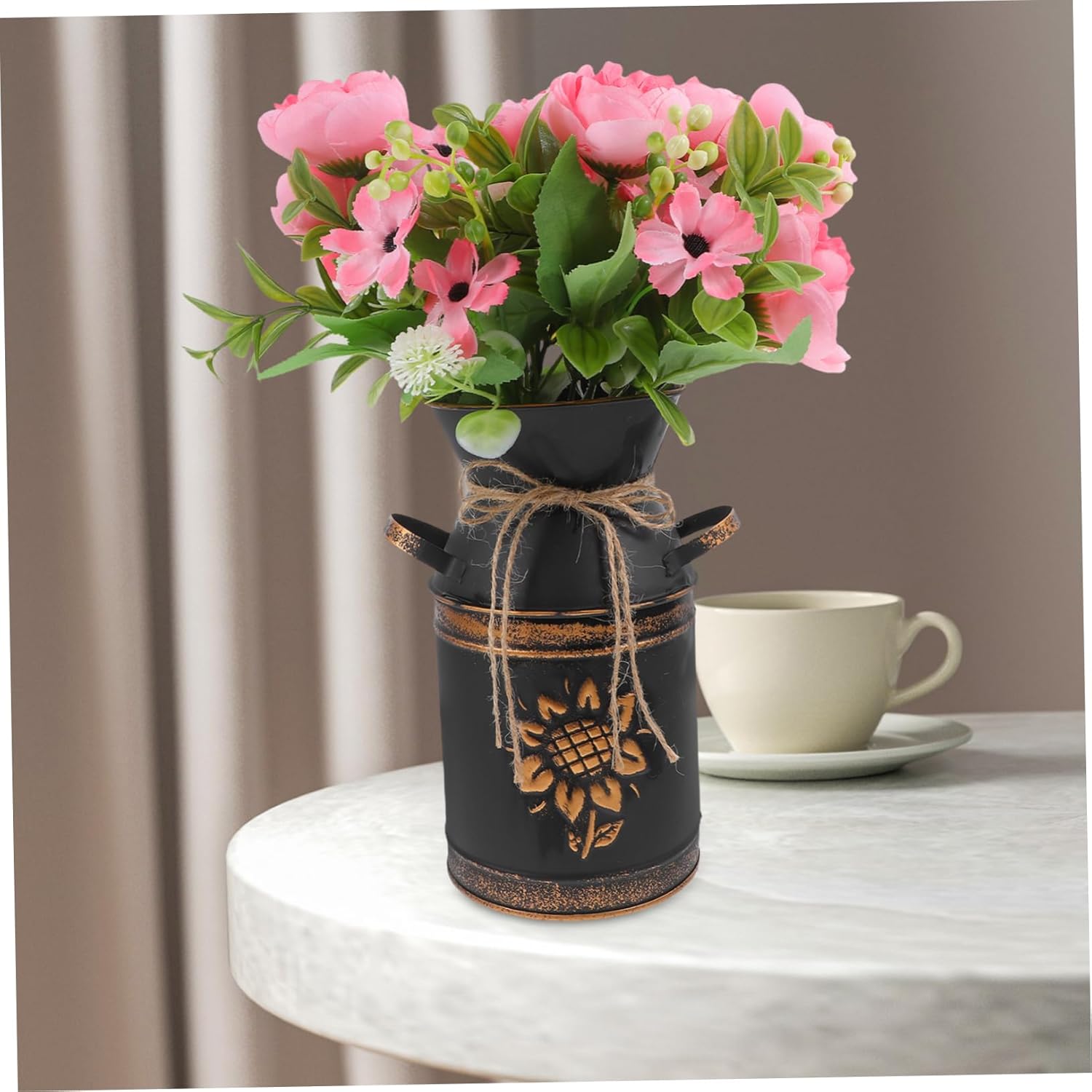 Vintage Bucket Vase Decorative Metal Planter for Flowers and Events