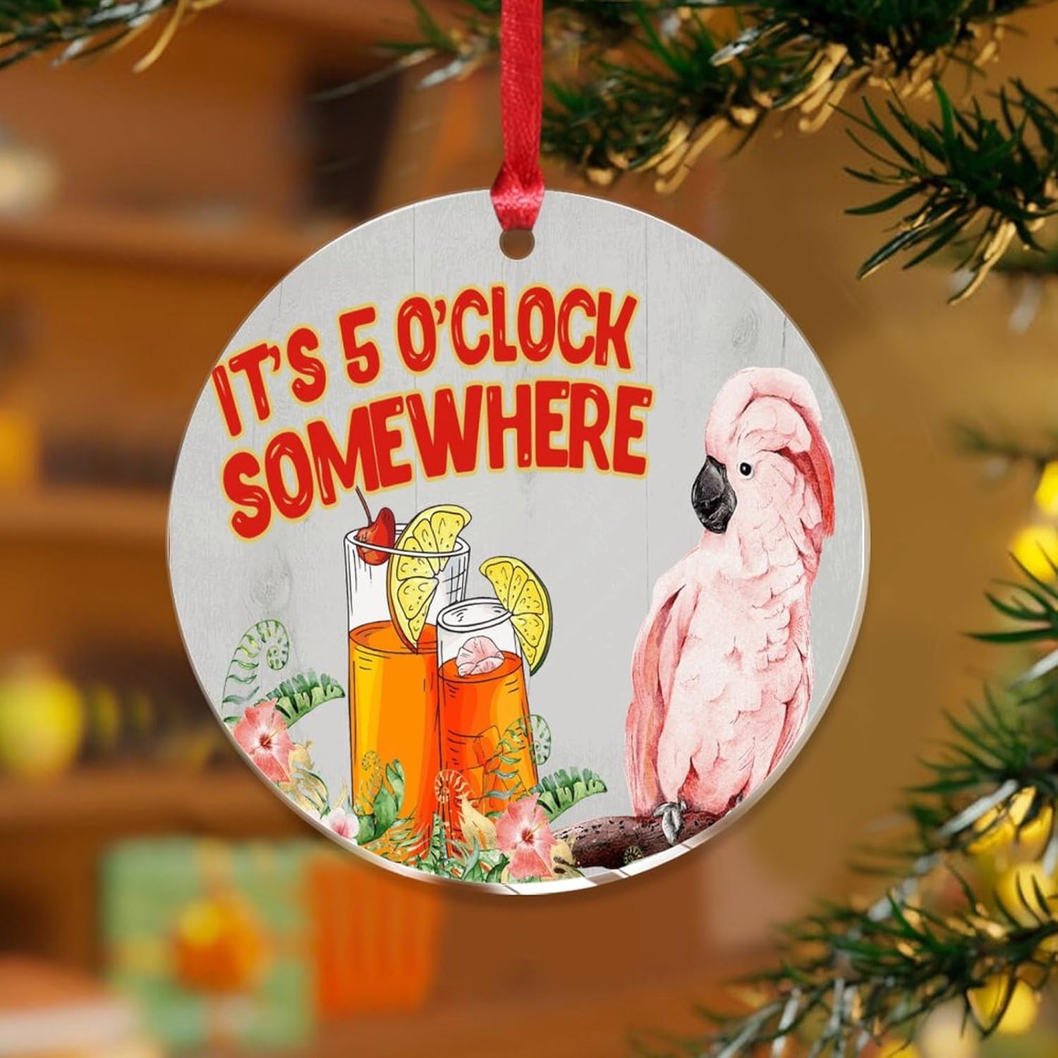 3 Acrylic Christmas Ornaments 2024 Tropical Flamingo Hanging Decor