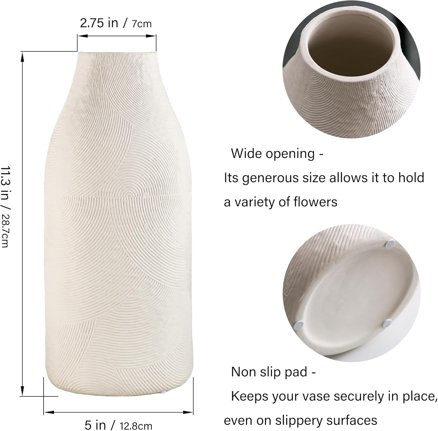 Banllis Large Textured Ceramic Vase for Modern Farmhouse Decor