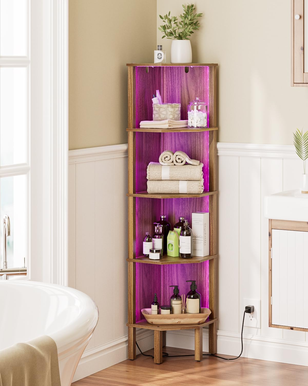 Apetaccat 5 Tier Corner Bookshelf in Walnut