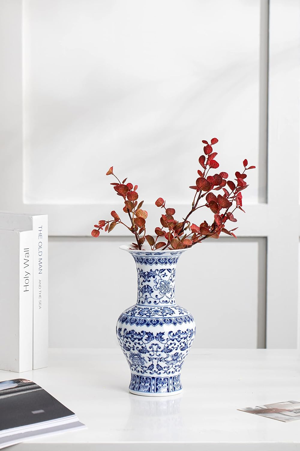Blue and White Vase 10 Inch Ceramic Decor for Home
