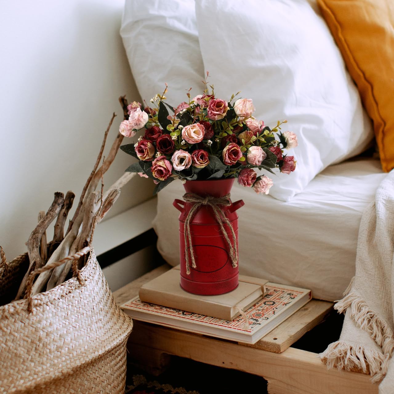 Retro Style Bucket Iron Flower Barrel Farmhouse Decor Vase