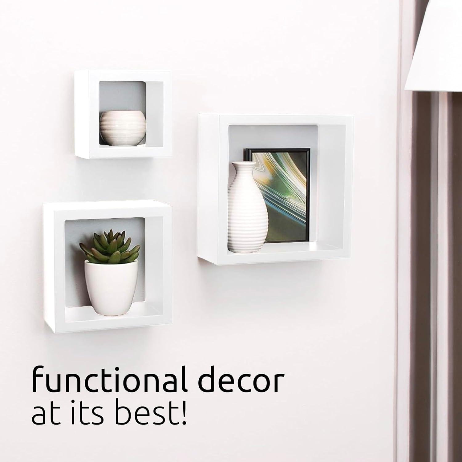 Kiera Grace Cubbi Floating Shelves Set of 3 White 5 7 9 Inch