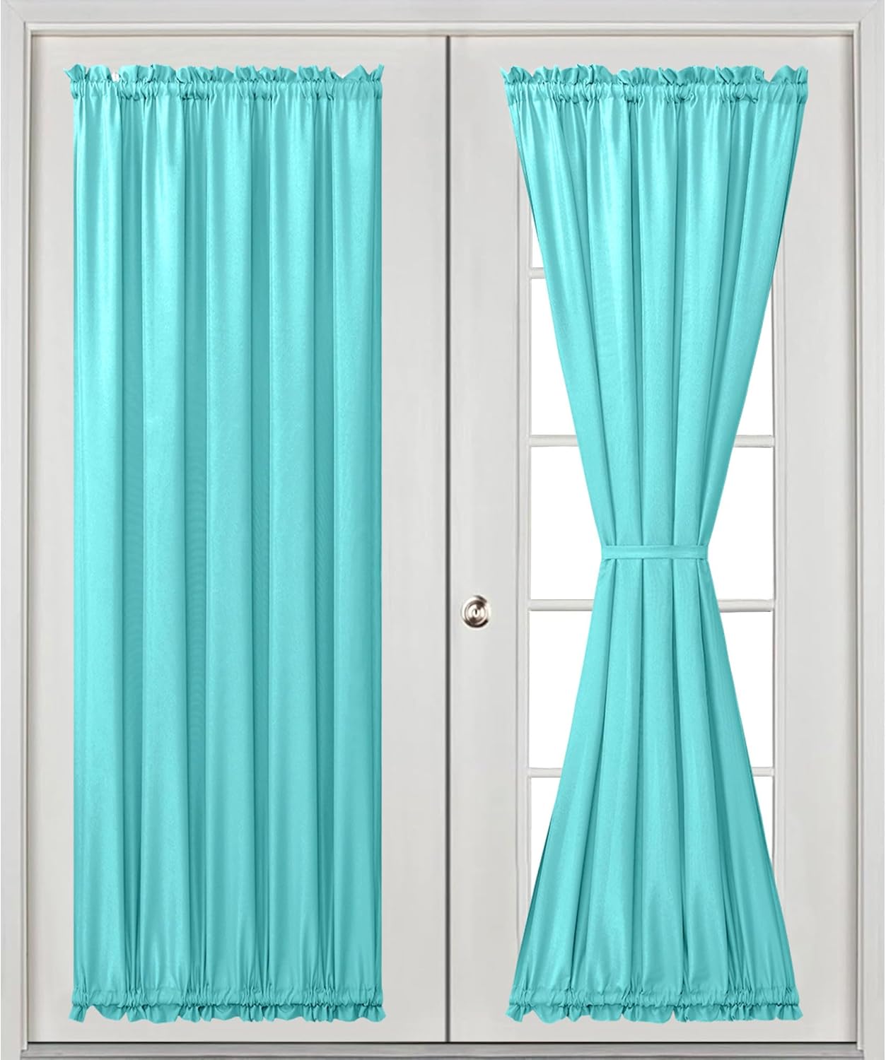 Hiasan French Door Curtains Privacy Rod Pocket Semi Sheer Panel for Door or Window 1 Panel Aqua 52x72 In