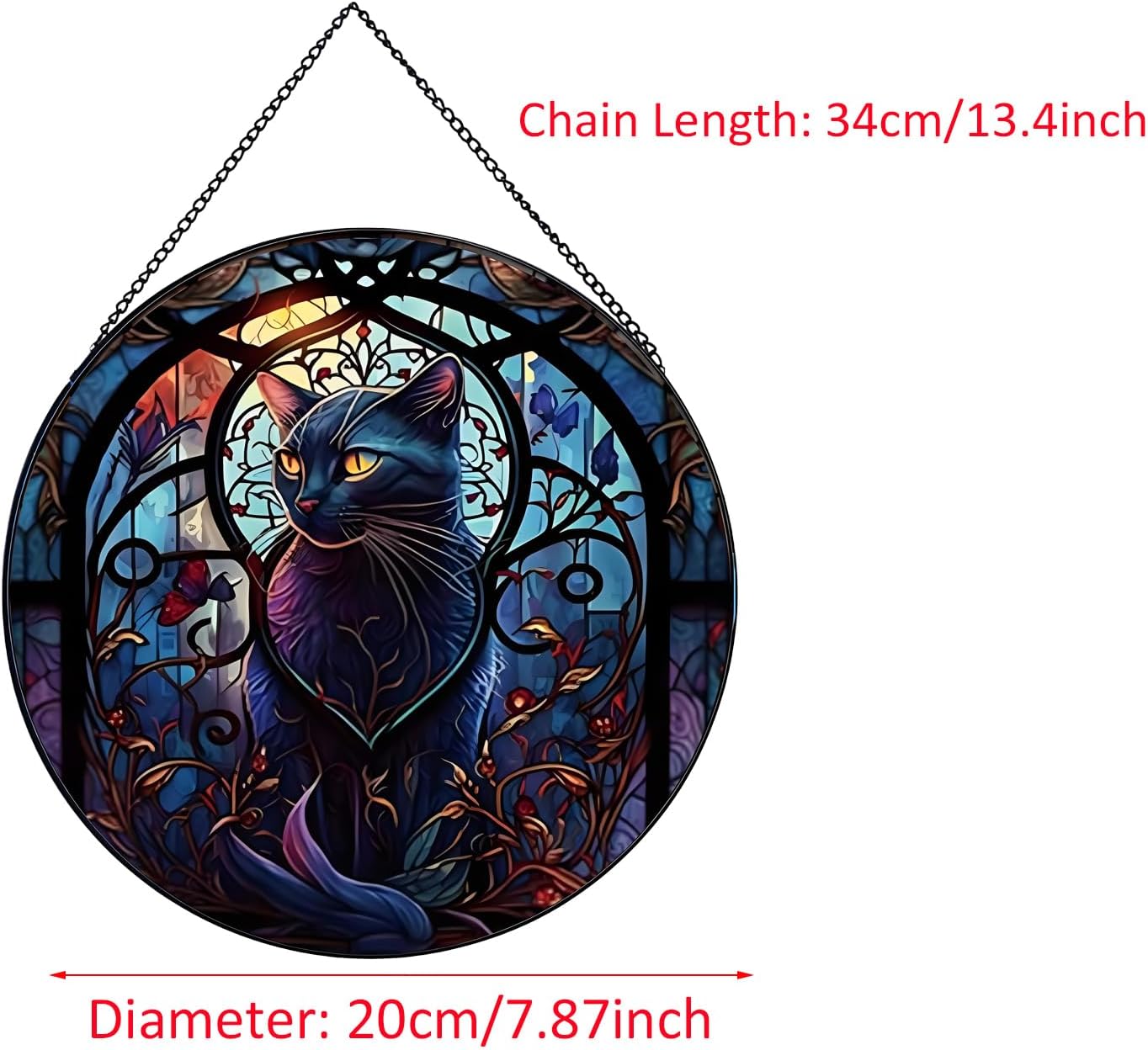 Black Cat Stained Glass Suncatcher Window Decor