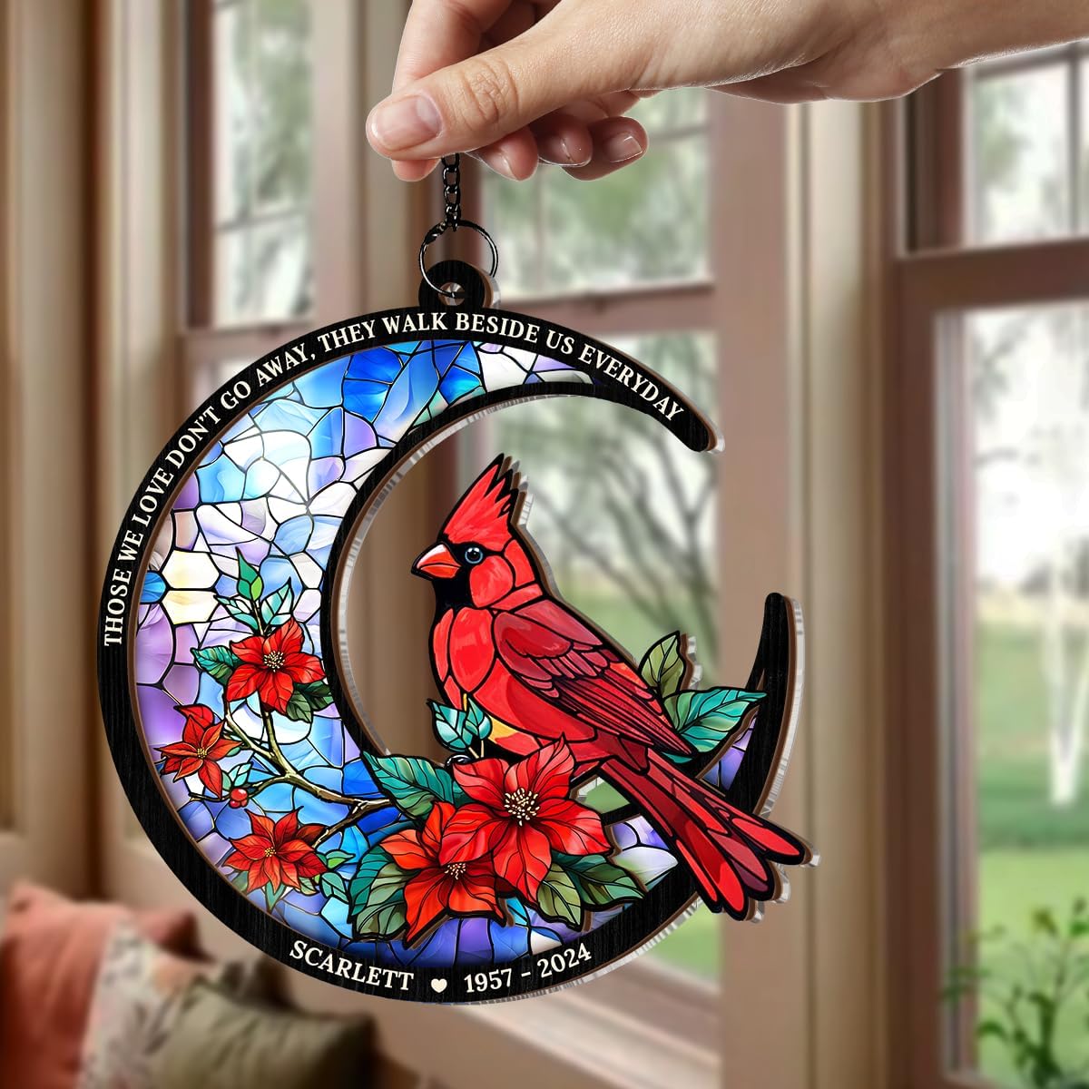 Personalized Memorial Suncatcher Ornament Custom Window Hanging Keepsake Loss of Loved Ones Sympathy Christmas Decor
