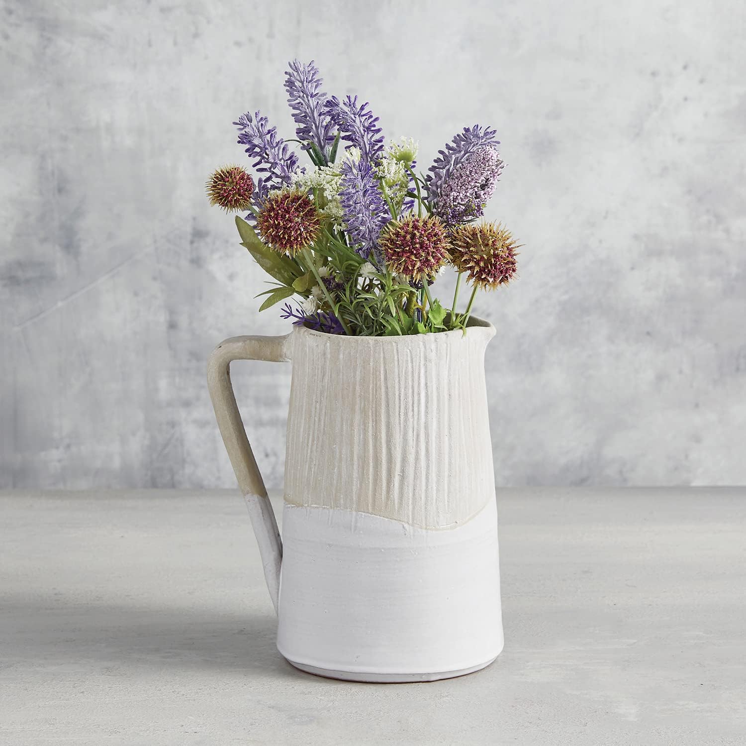 47th Main Textured Terracotta Planter Vase with Handle 7 Tall Two-Tone