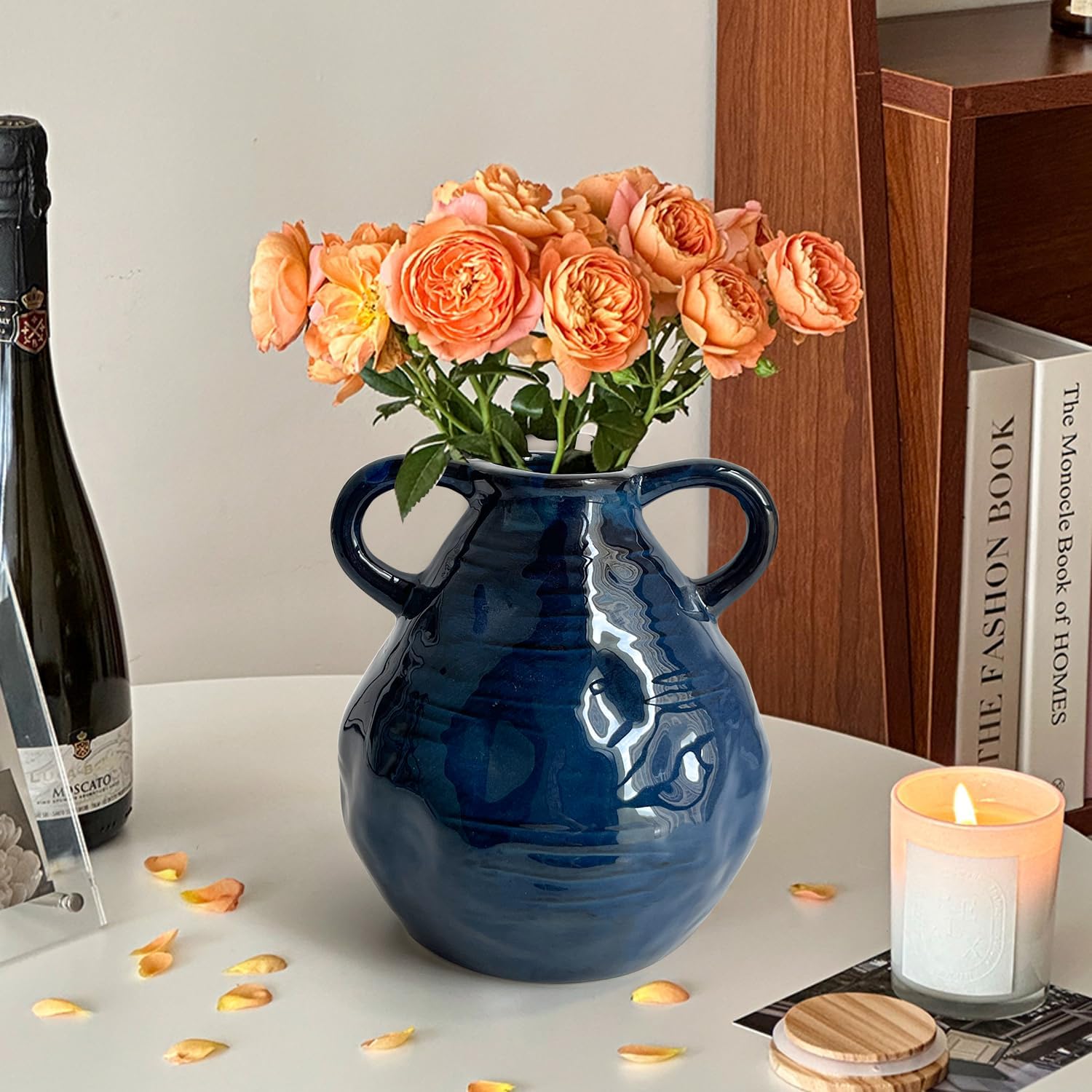 LIFFY Blue Ceramic Vase with Double Handle