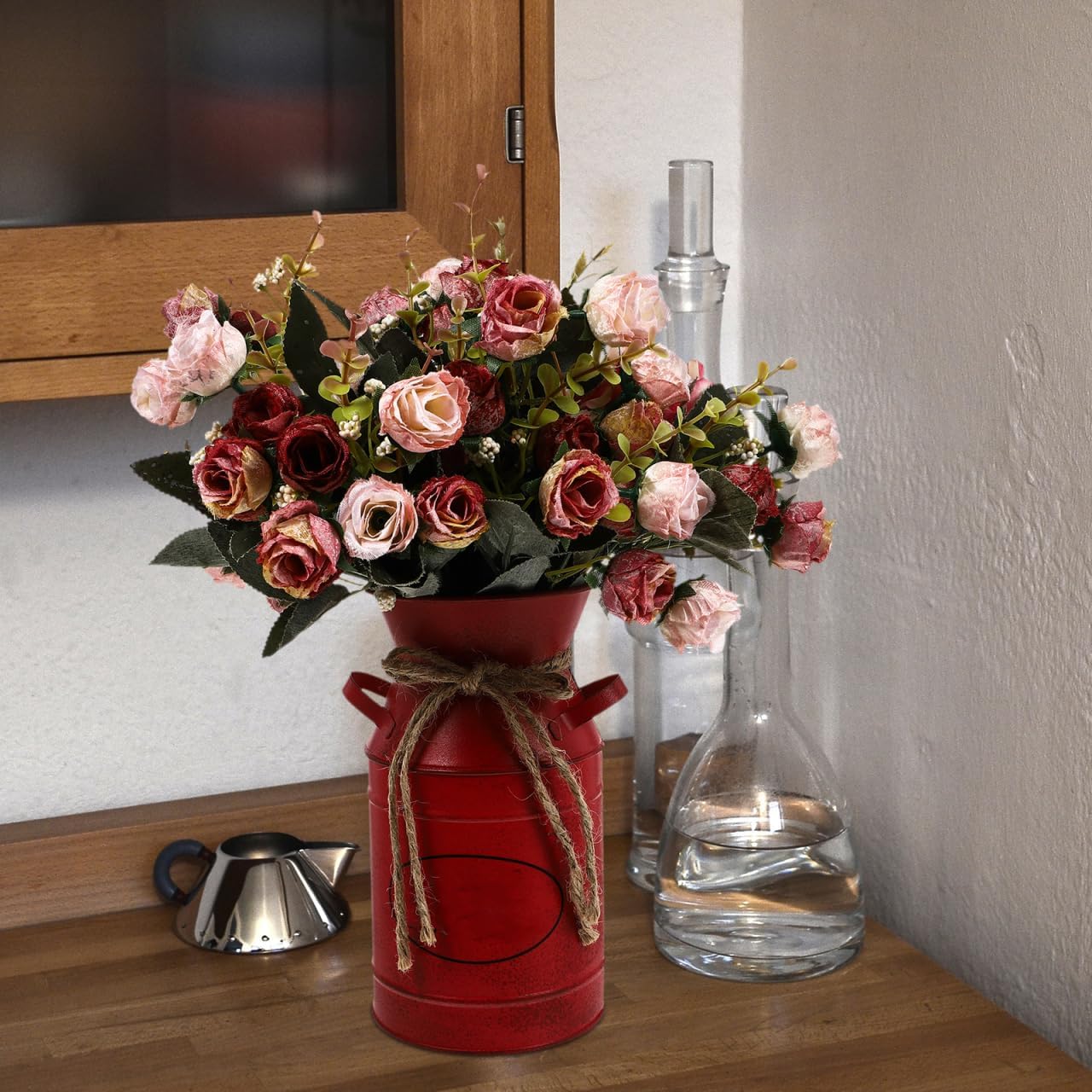 Retro Style Bucket Iron Flower Barrel Farmhouse Decor Vase