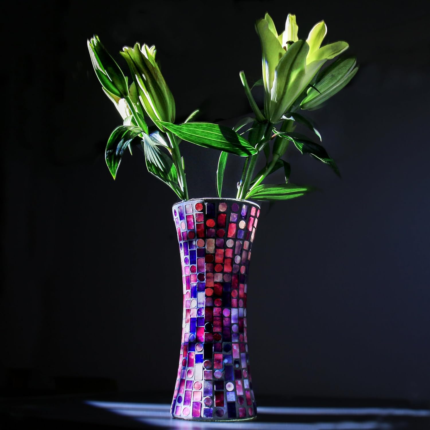 116 Inch Purple Red Mosaic Glass Vase