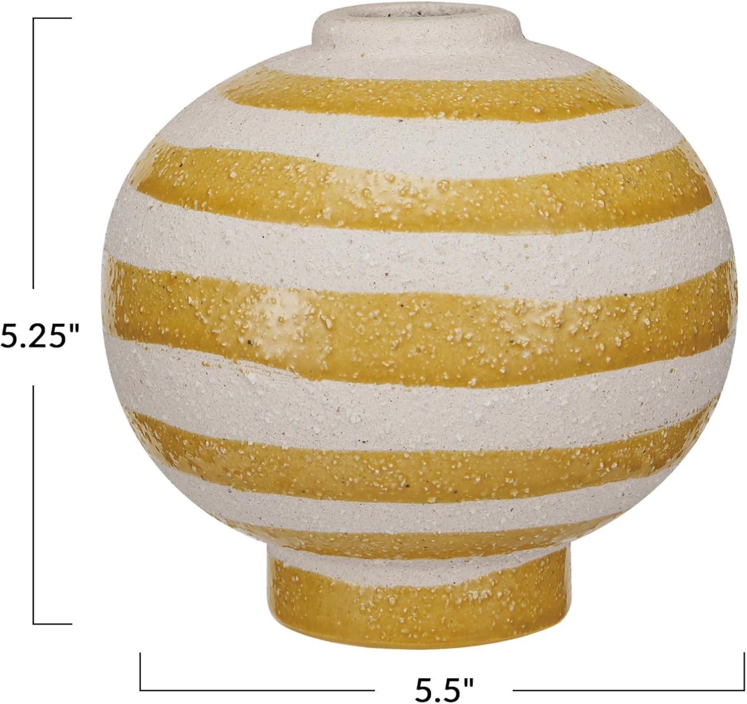 Creative Co Op Large Striped Stoneware Vase Yellow White