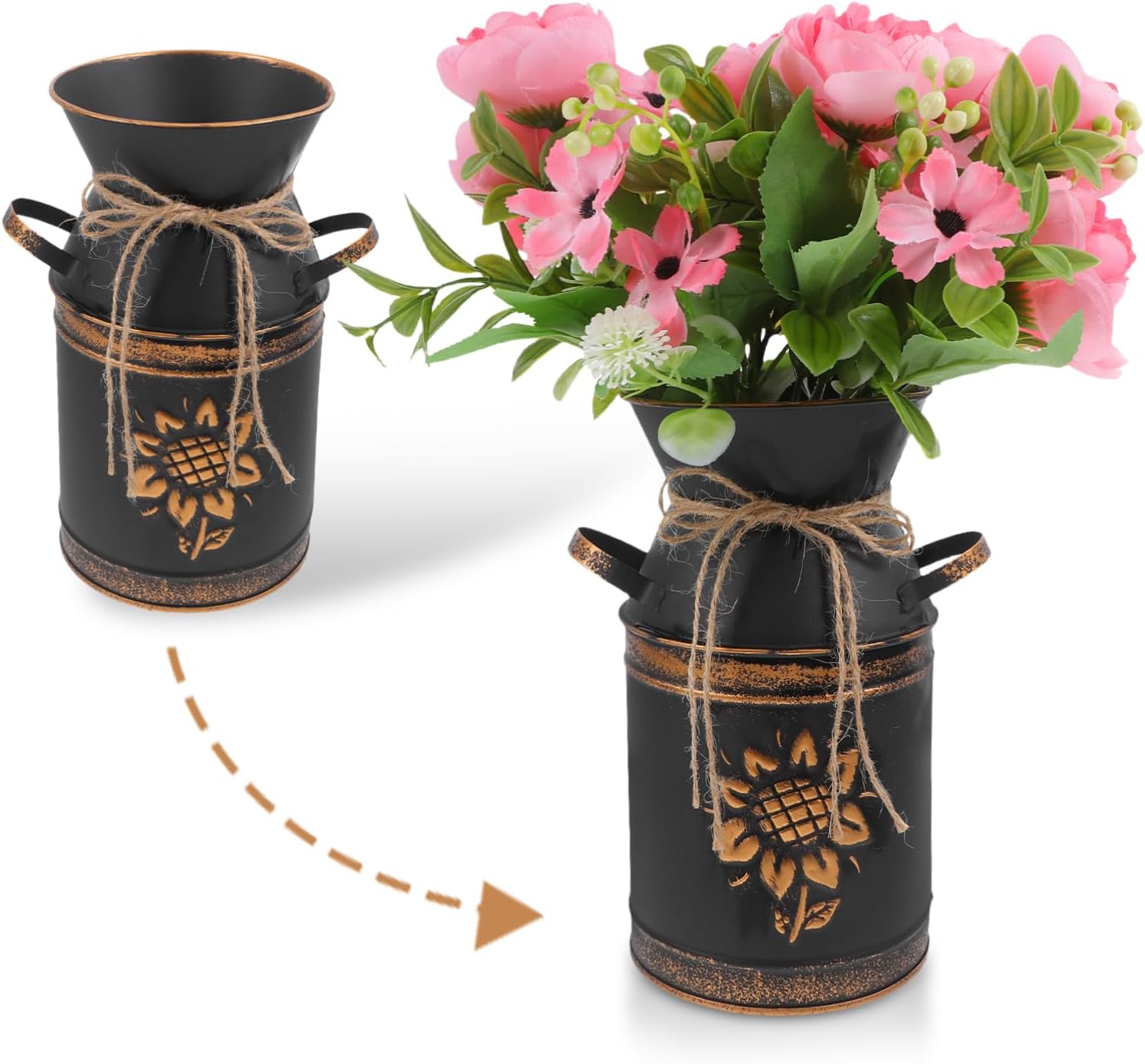 Vintage Bucket Vase Decorative Metal Planter for Flowers and Events