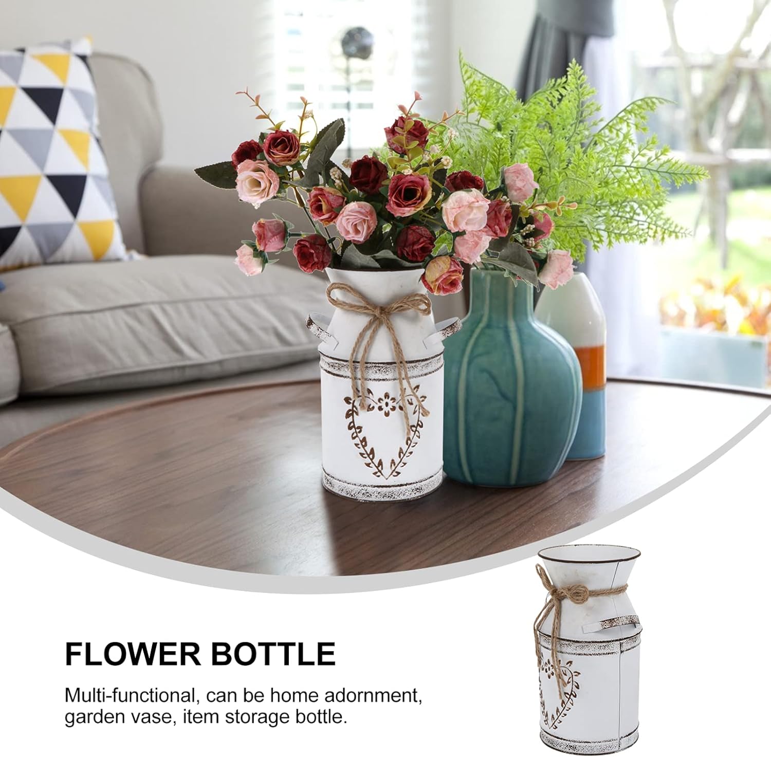 Vintage Flower Bucket Wrought Iron Vase for Home Decor