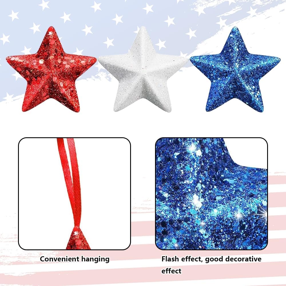 24 Pack 4th of July Star Hanging Ornaments