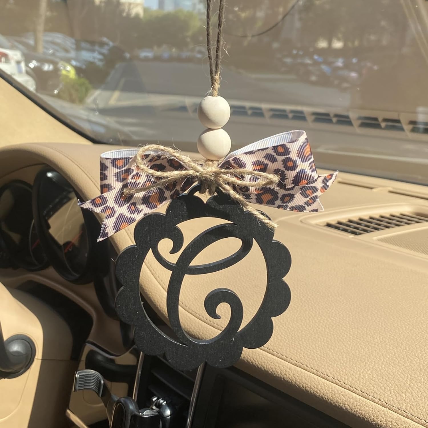 Leopard Pattern Rear View Mirror Hanging Ornament for Women