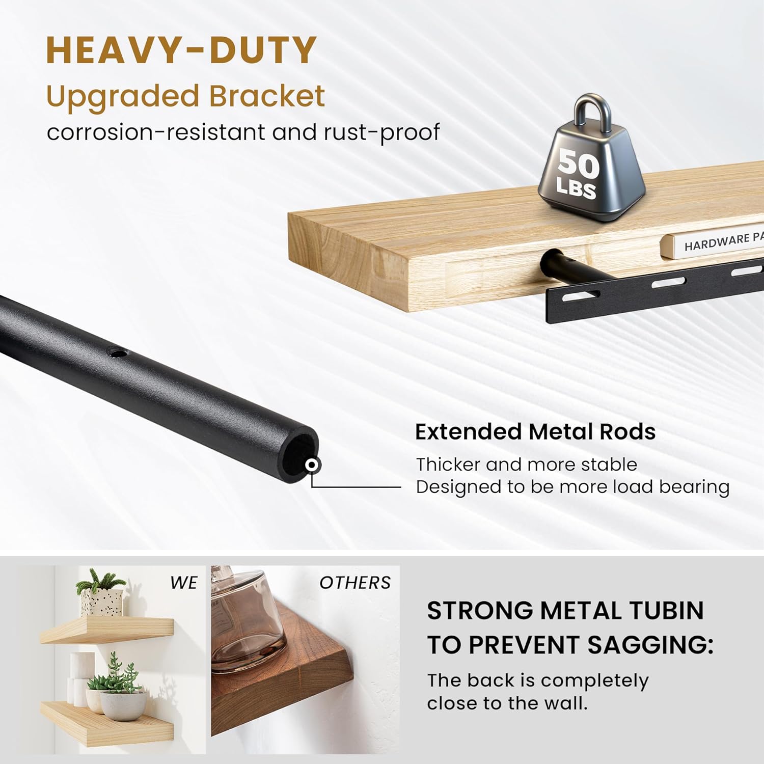 RICHFOCUS Rustic Wooden Floating Shelves Set of 2