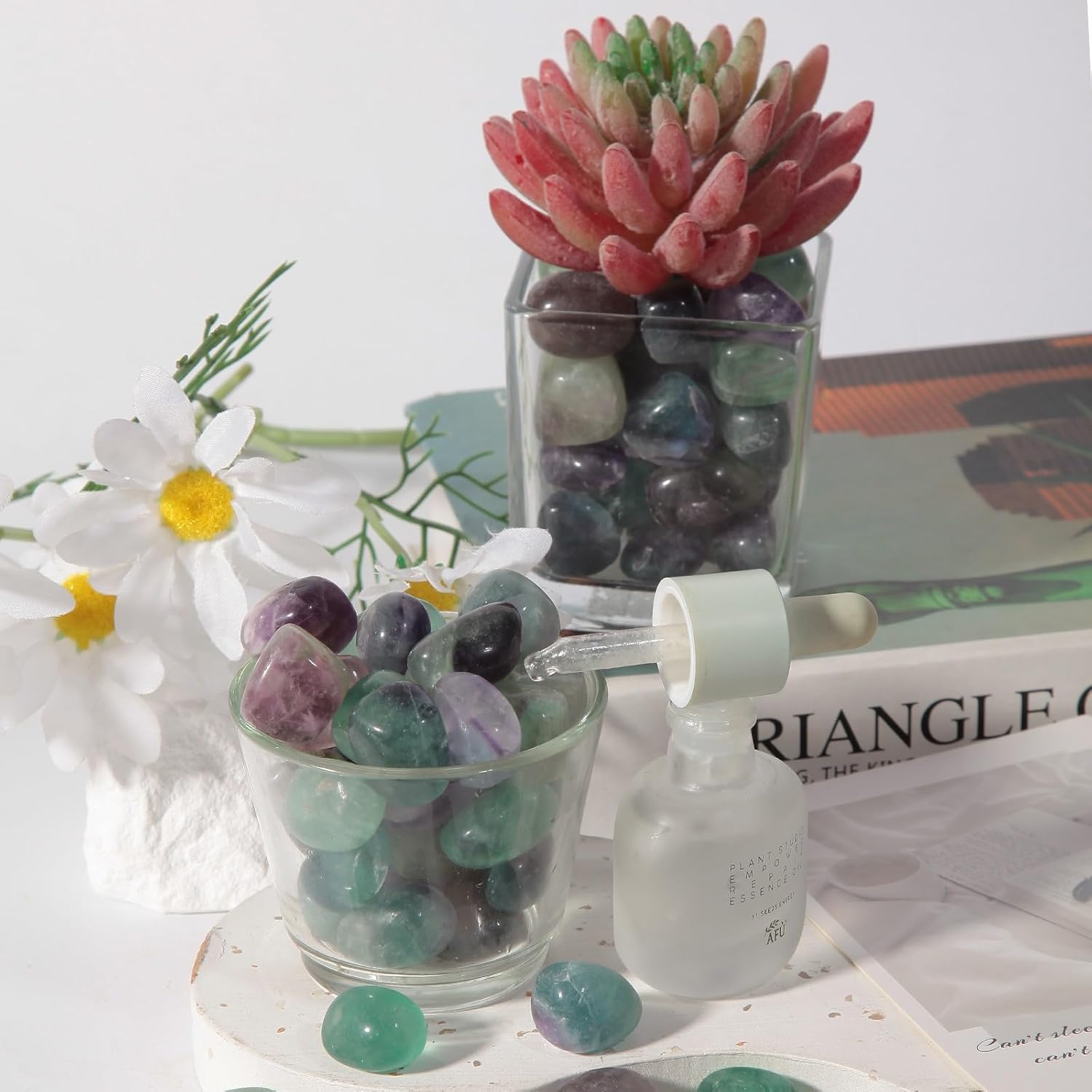 SUNYIK Pack of 2 Green Howlite Fluorite Tumbled Stones