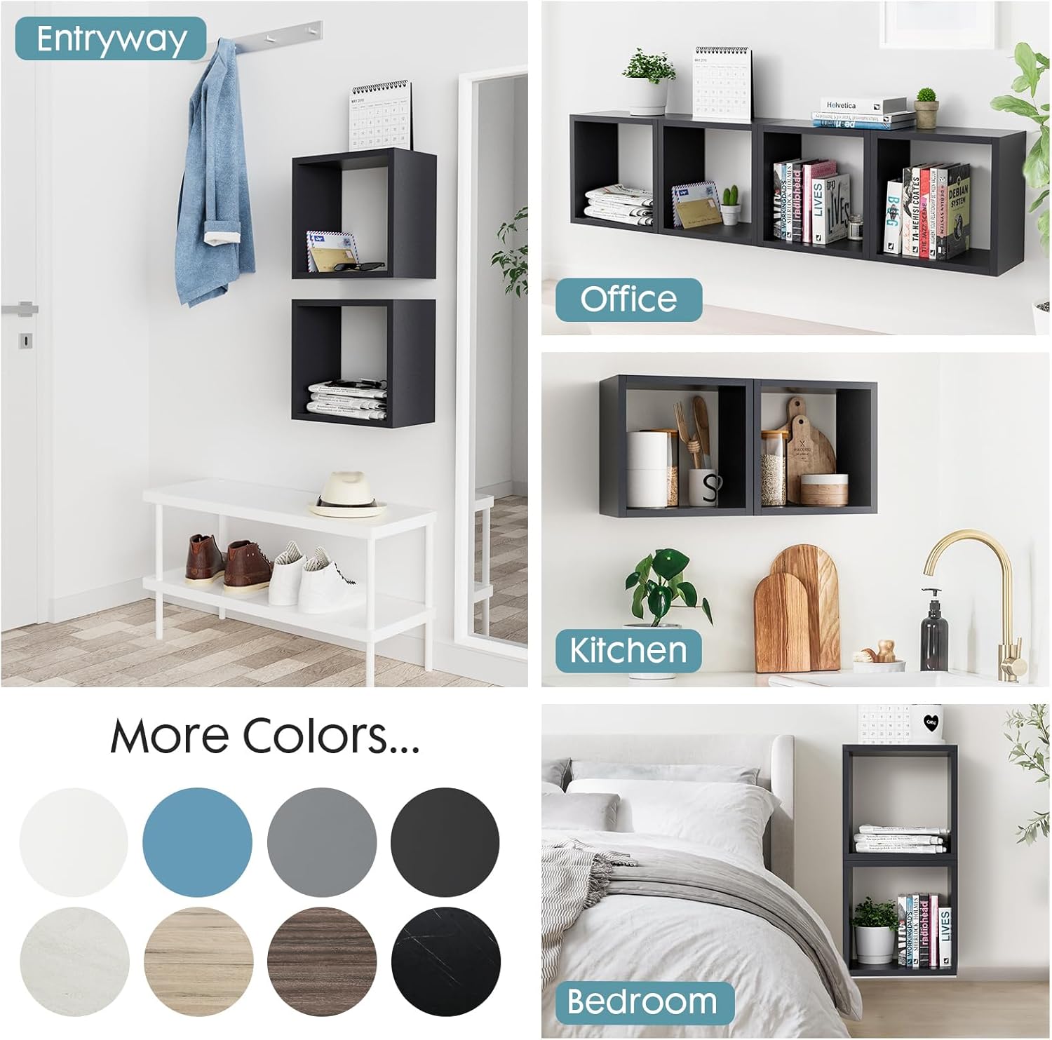 Kaboon Cube Shelves Set 2 Black Wall Mount