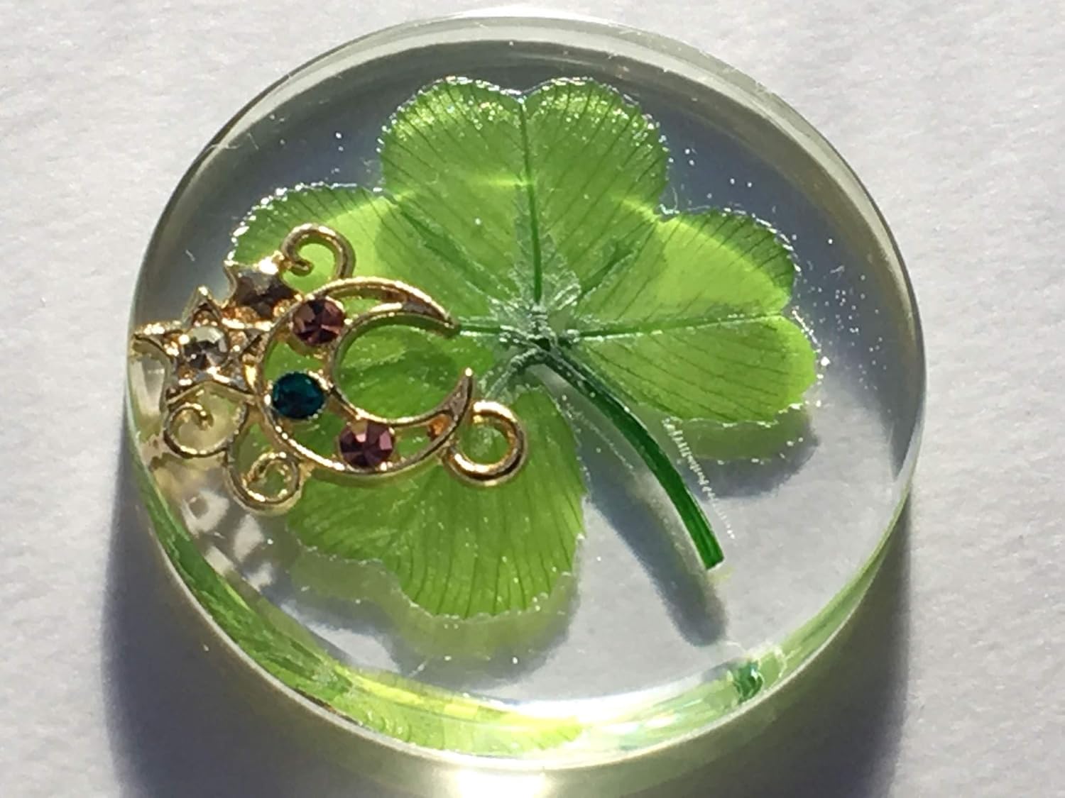 Real Four Leaf Clover Good Luck Pocket Token with Metal Ornament