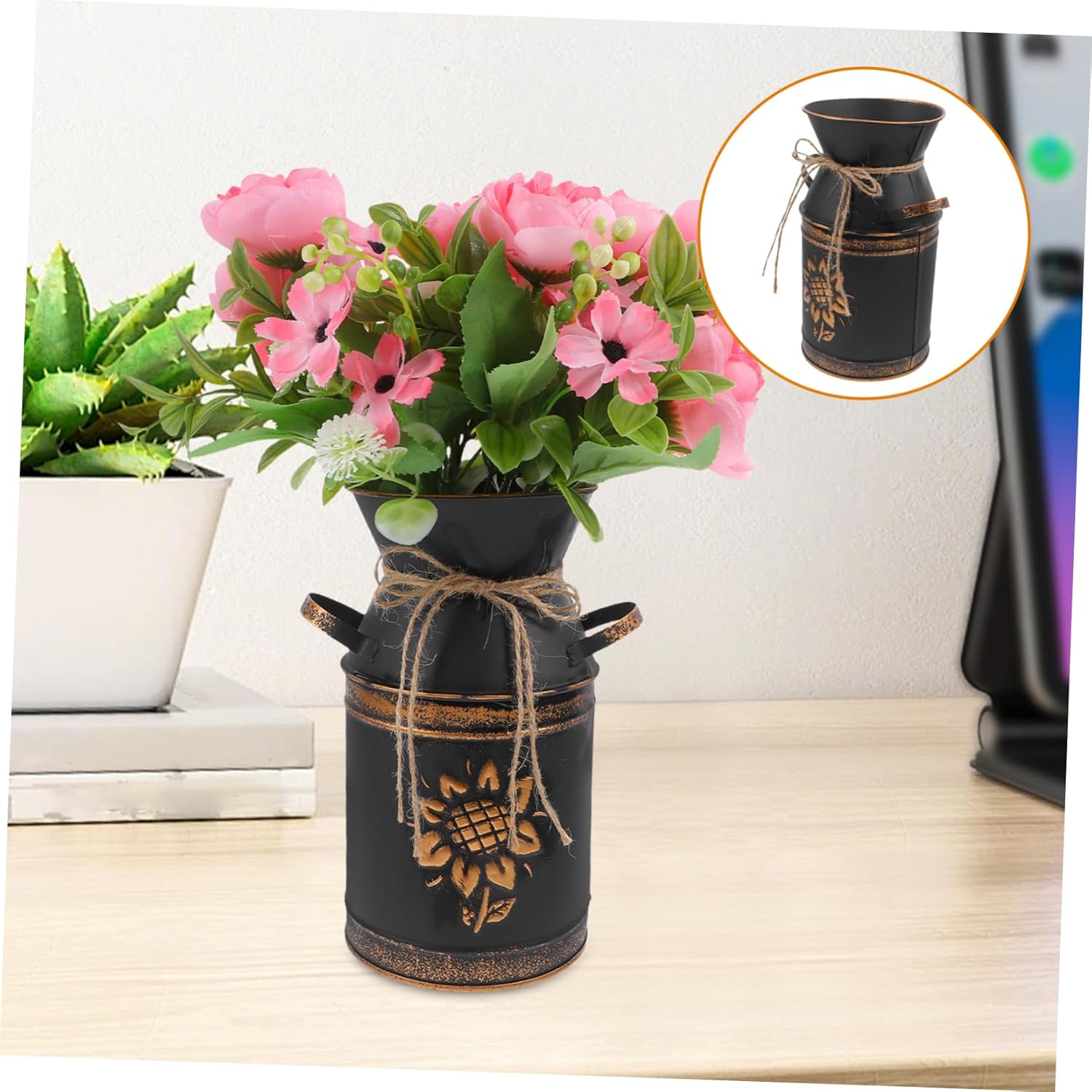 Vintage Bucket Vase Decorative Metal Planter for Flowers and Events