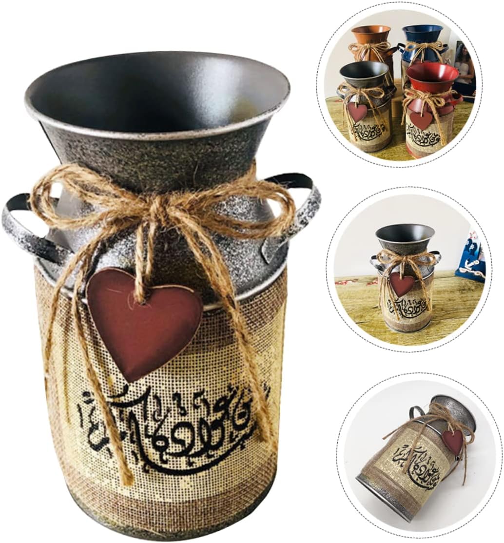 Retro Bucket Iron Flower Vase for Home Decor and Arrangement