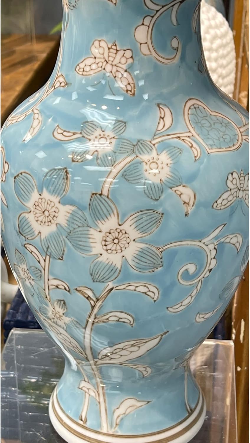 Galt International Chinoiserie Vase 14 Light Blue and White