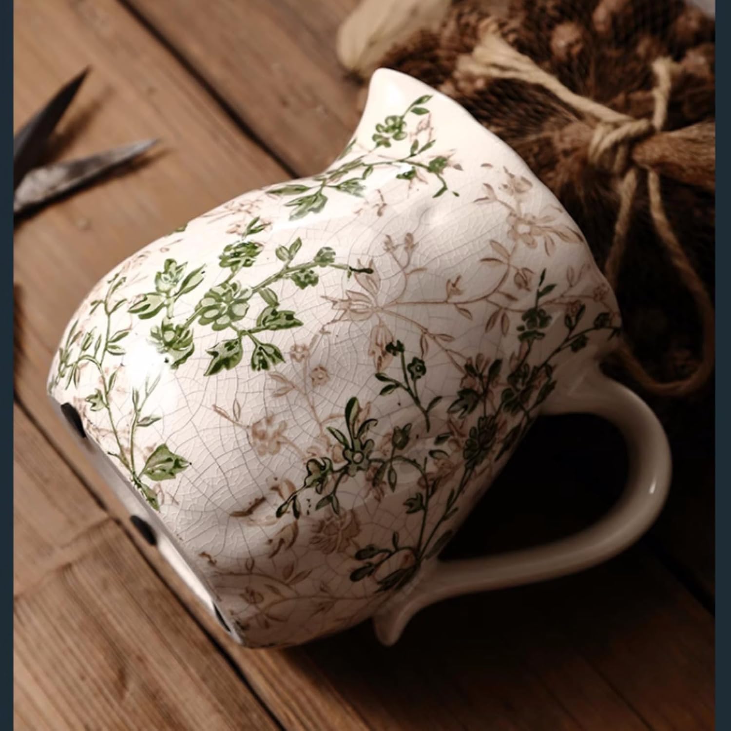 Farmhouse Ceramic Vase with Handle for Home Decor