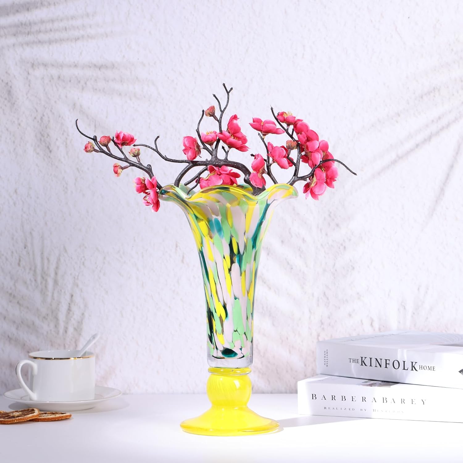 Hand Blown Yellow Glass Vase for Flowers