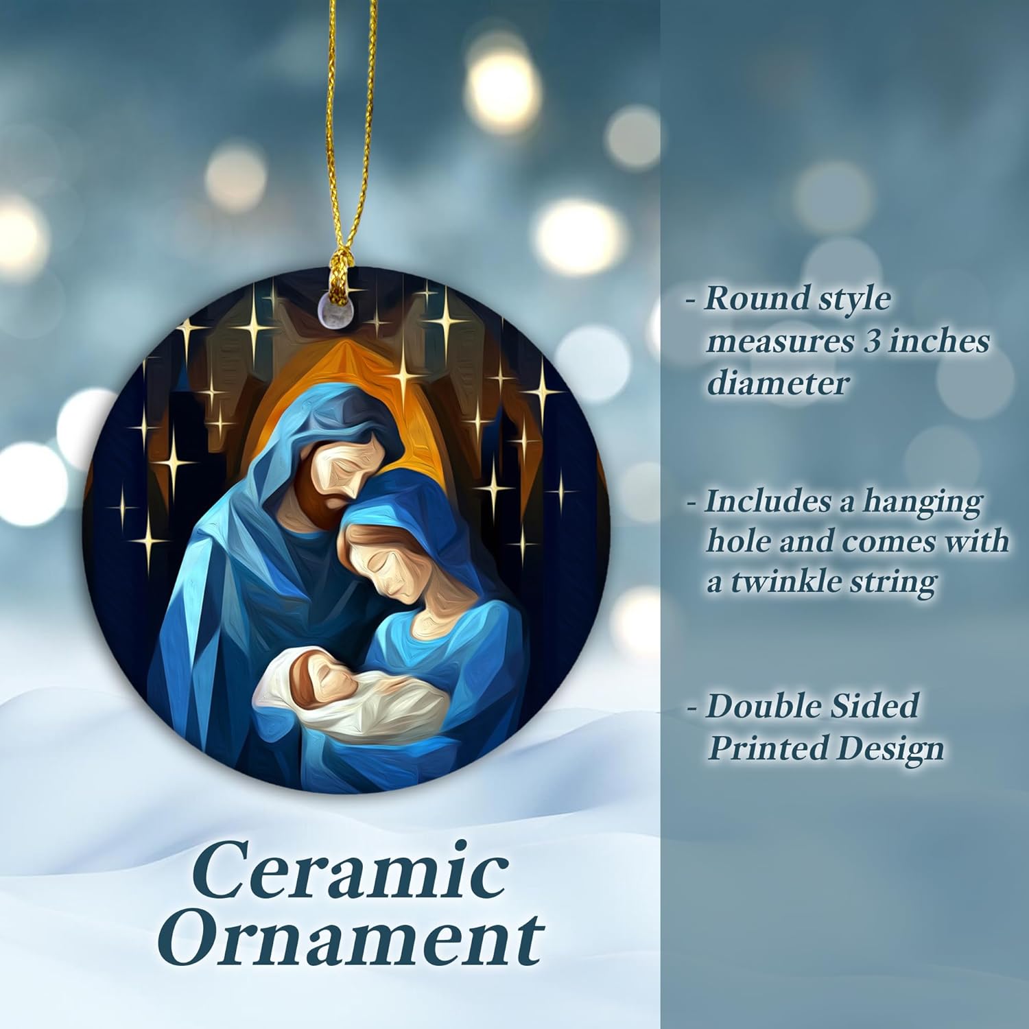 O Holly Night 2024 Two-Side Printed Ceramic Nativity Ornament