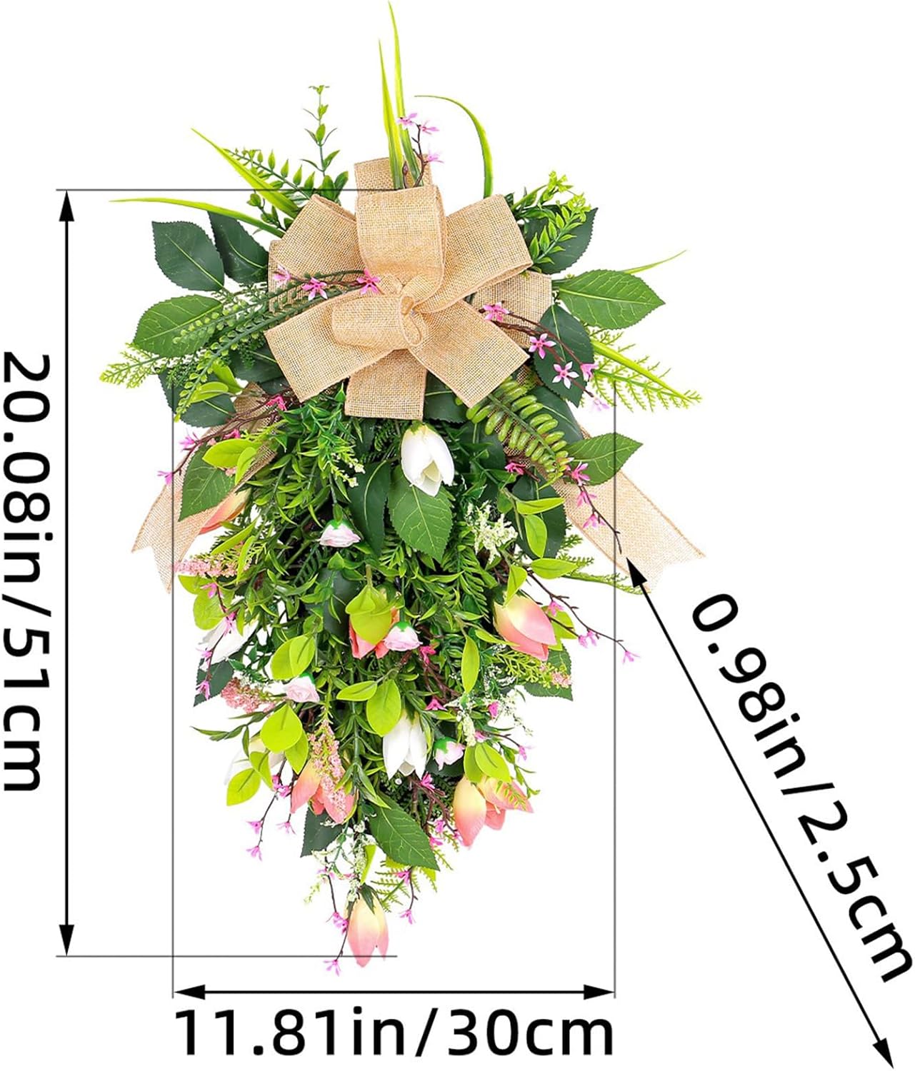 Spring Flower Wreath for Front Door Teardrop Swag with Artificial Tulips