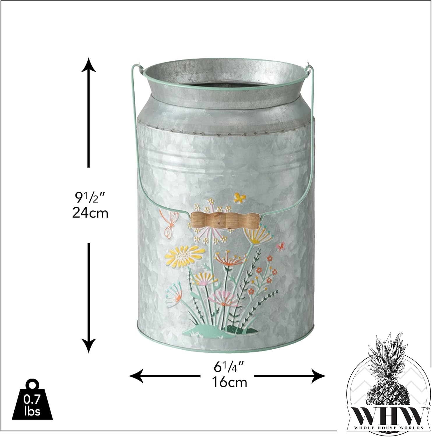 Creamery Vase in Grey Zinc with Meadow Flower Design
