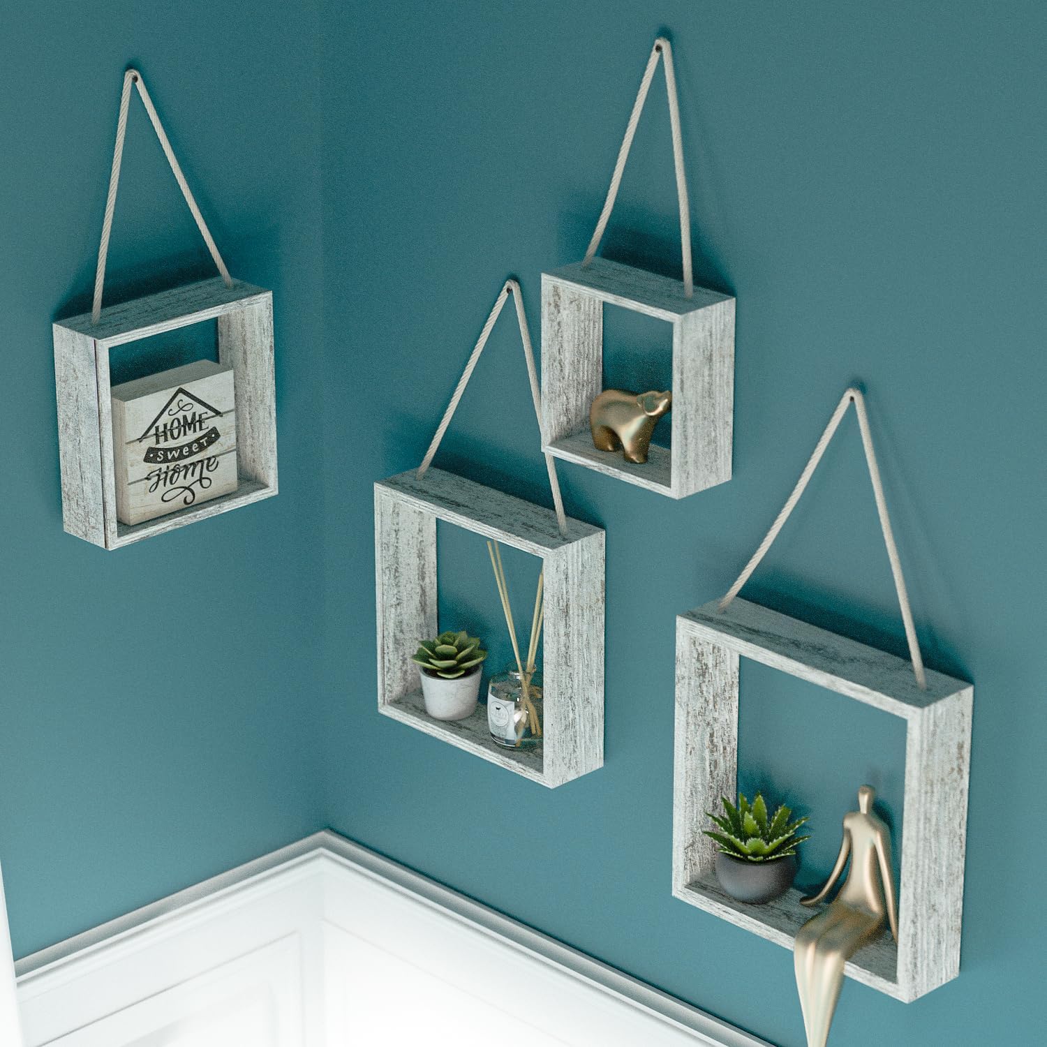 Rustic Floating Cube Shelves Set of 4 for Home Decor