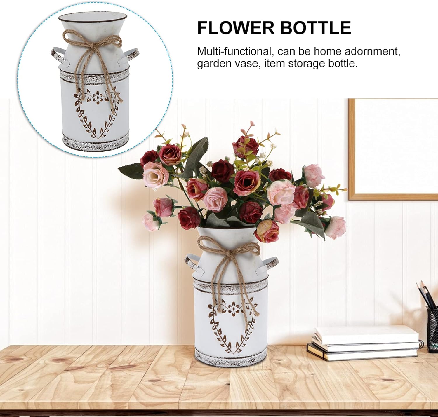 Vintage Flower Bucket Wrought Iron Vase for Home Decor