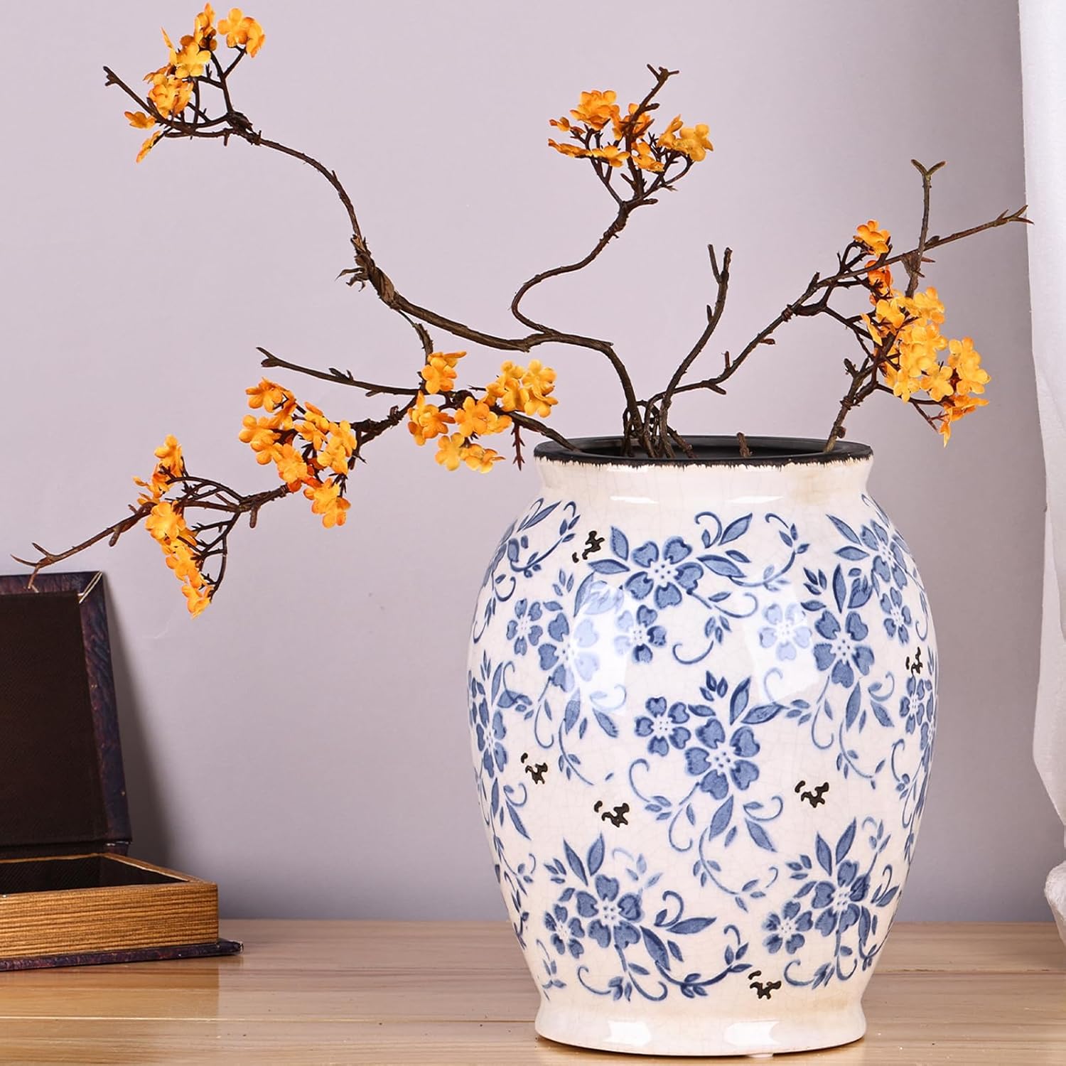 925 Inch Tall Blue White Vase for Home Decor