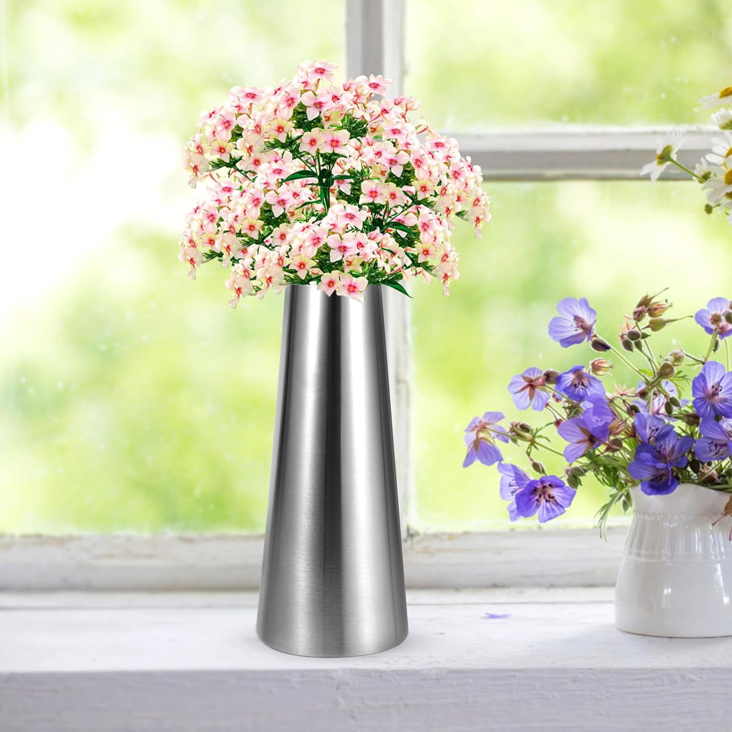 Stobaza Modern Minimalist Stainless Steel Flower Vase for Home Office Desk Decoration