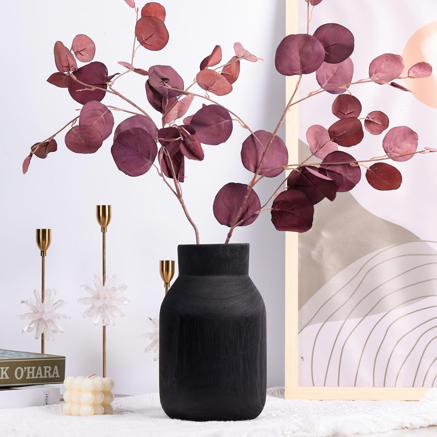 Black Rustic Large Wooden Vase for Home Decor