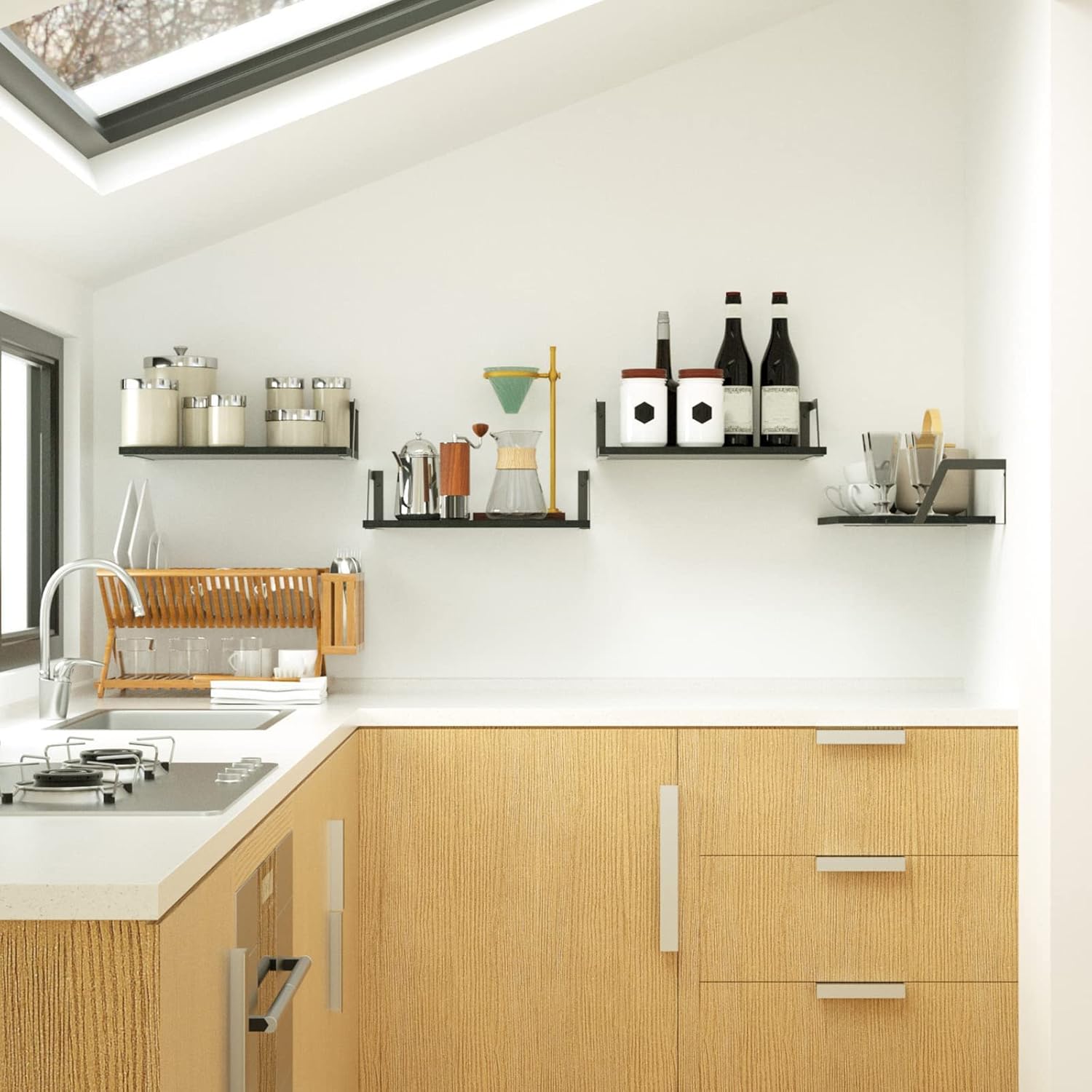 SRIWATANA Floating Shelves Wall Mounted Set of 2 Rustic Wood Shelves with Large Capacity Black