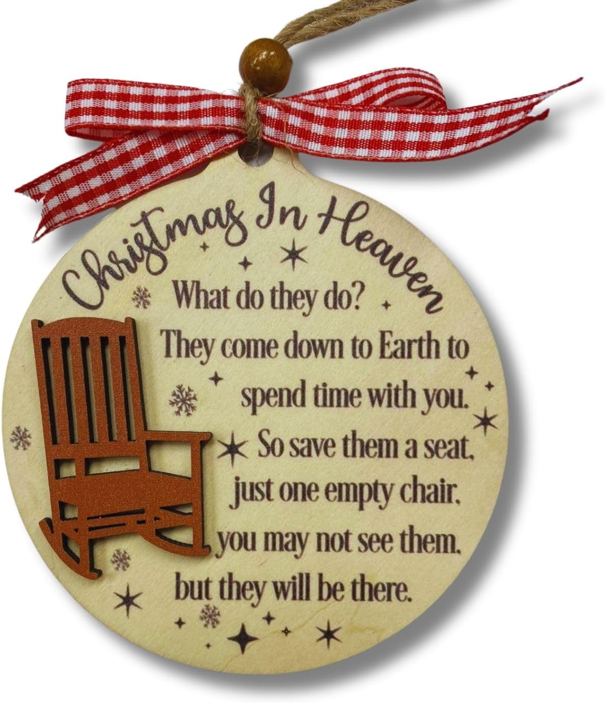 Christmas in Heaven Memorial Ornament - Wooden Rocking Chair Keepsake with Poem