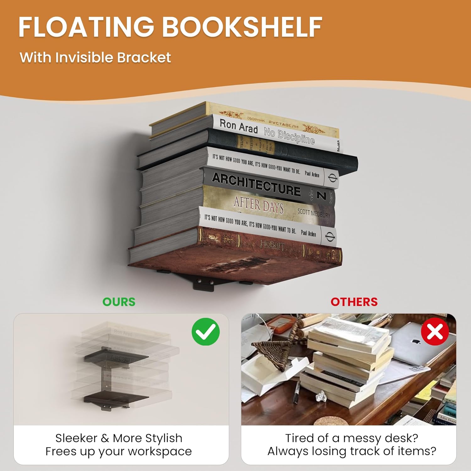 Fun Memories Invisible Floating Bookshelves 4 Tier Metal 2 Pack Black
